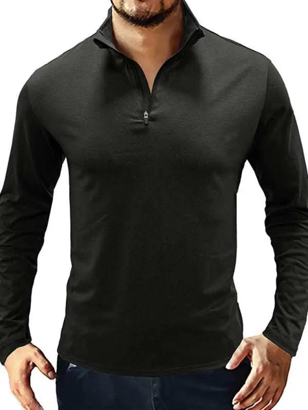 Men's Stylish Long Sleeve Zip Polo Shirt with Stand Collar - Versatile Elegance for Every Season - MENLL